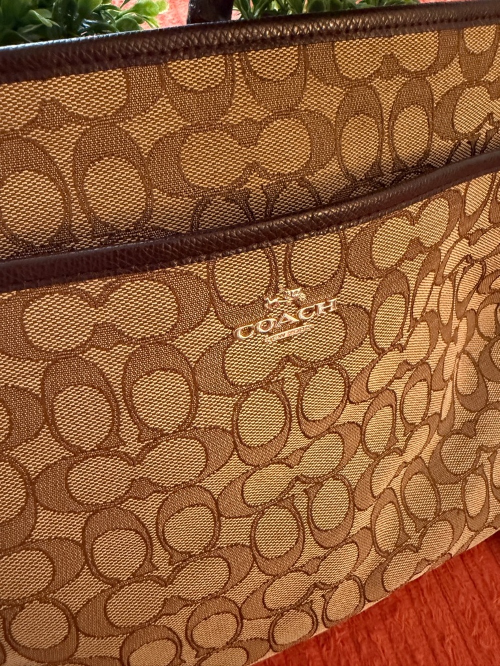 Coach Beige Signature Canvas Crossbody with Brown Trim - Picture 3 of 16